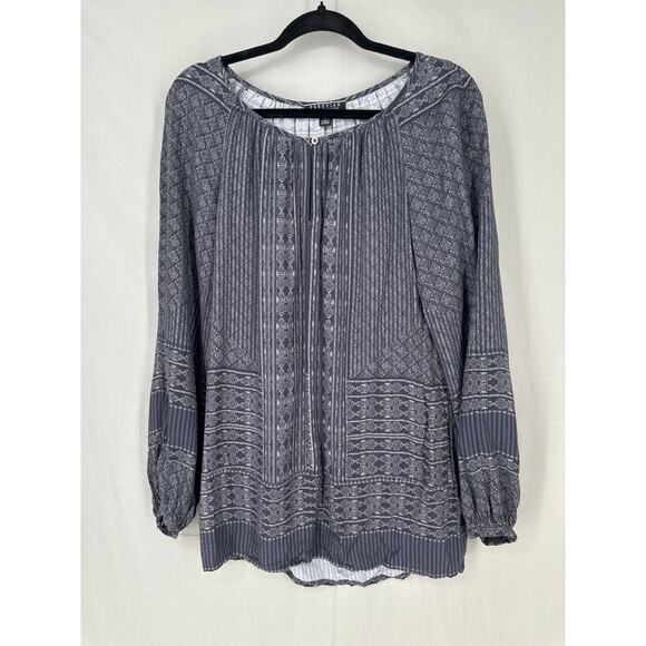 Peruvian Connection Top Womens Small Gray Tunic Boho Print Bohemian Long Sleeve - Picture 5 of 8